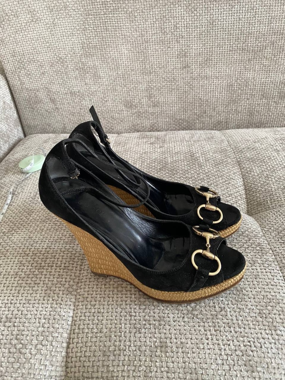 Gucci Black Suede Horsebit Wedge Espadrille Platform Sandals - Picture 3 of 16